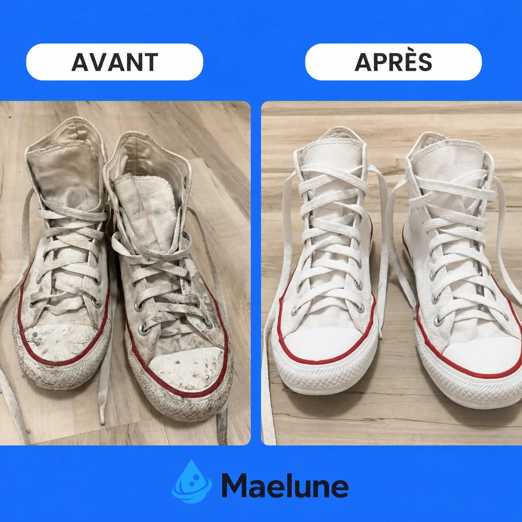 Chaussures protégées par l'arrêt de lavage Maelune, accessoire pour préserver vos chaussures en machine, vue en gros plan.