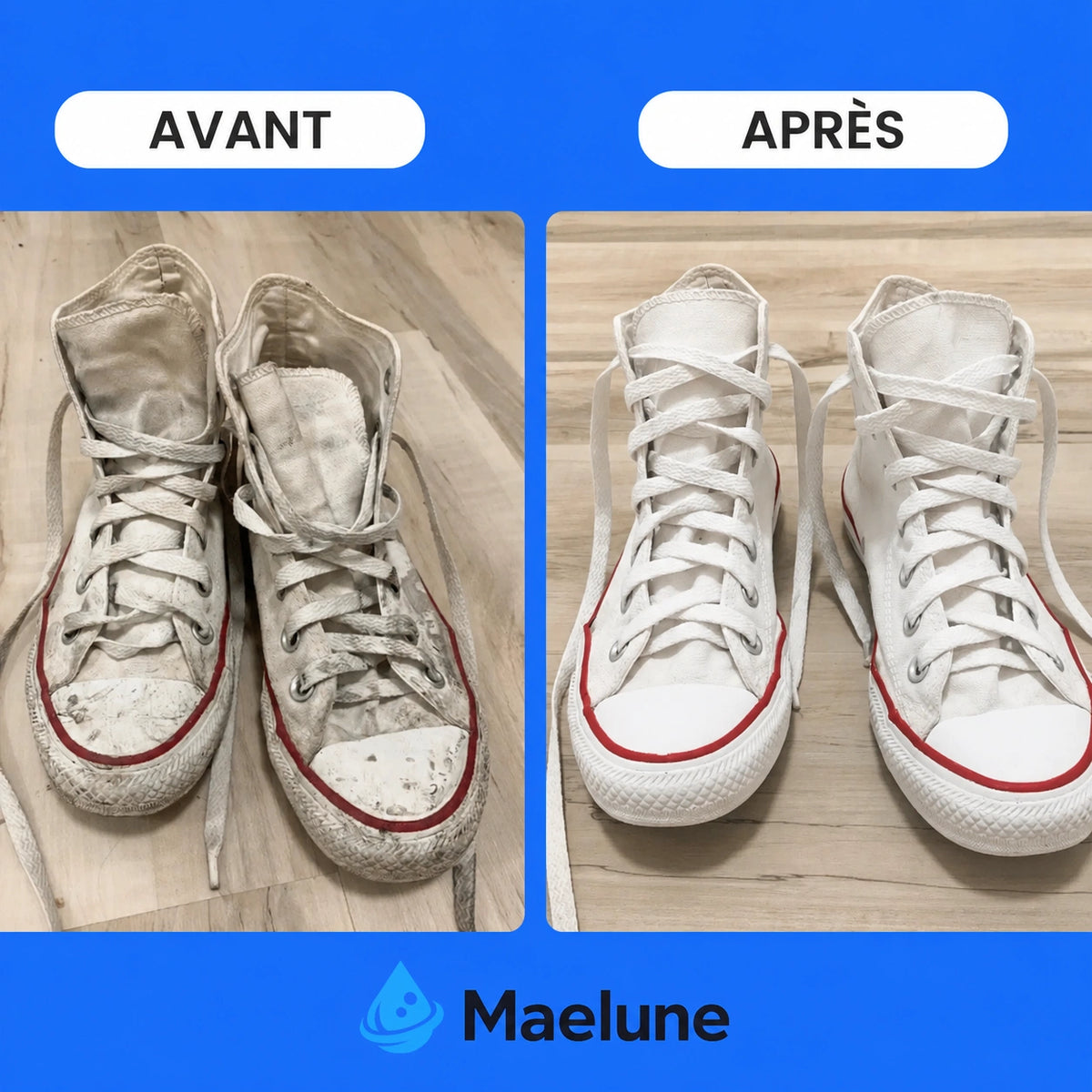 Chaussures protégées par l'arrêt de lavage Maelune, accessoire pour préserver vos chaussures en machine, vue en gros plan.