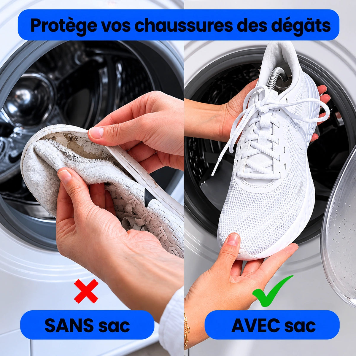 Protège-chaussures Maelune pour éviter d'abîmer vos chaussures en machine, en tissu durable et résistant.